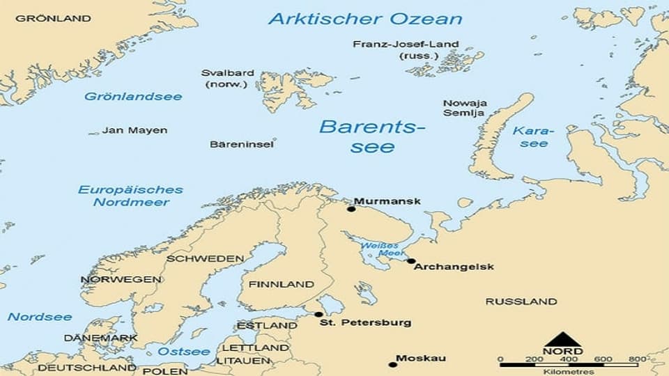 Bild von Karte mit Barentssee.