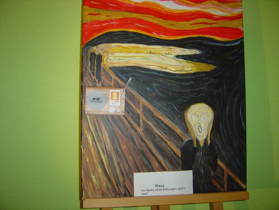 Eine selbstgezeichnete Version von Munchs «Der Schrei» mit einem DAB+-Radio.