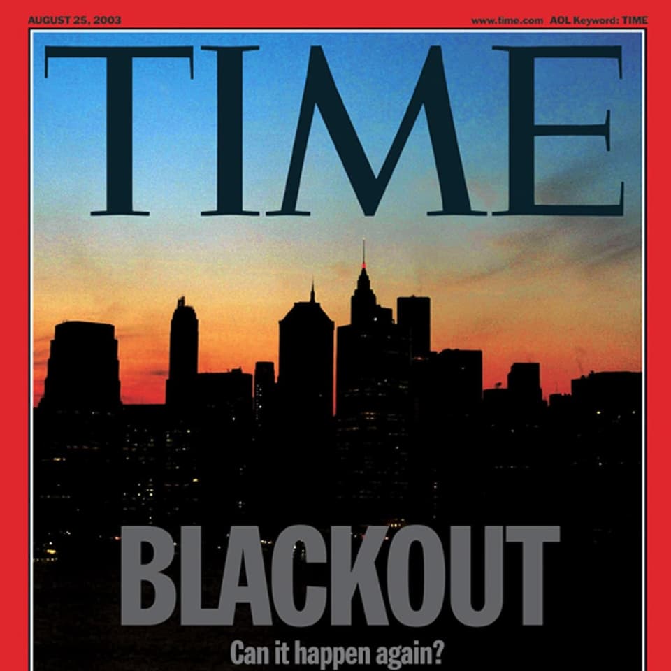 Frontseite des Time-Magazins mit Silhouette einer Stadt und der Aufschrift «Blackout?»
