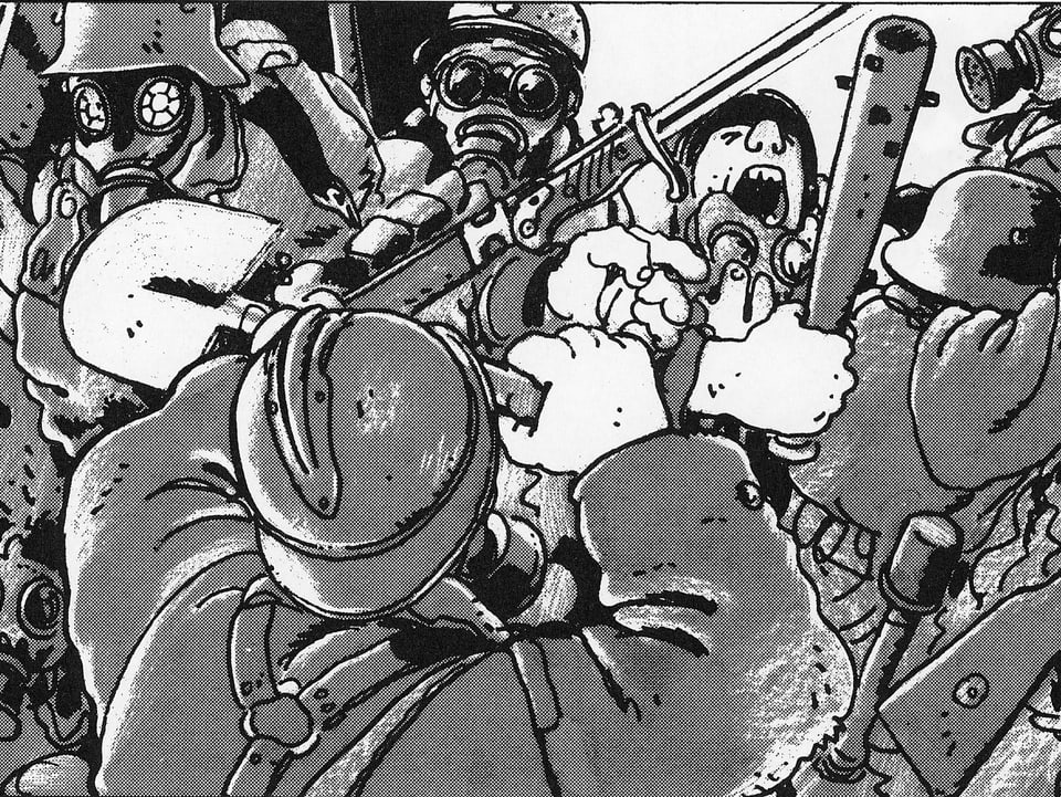Bild aus dem Comic: Unübersichtliches Kriegsgetümmel in einem Schützengraben.