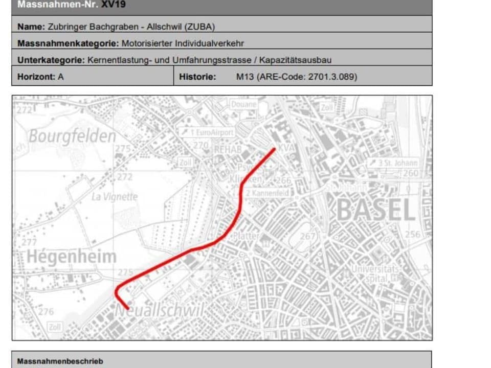 Blick auf eine Übersichtskarte Basel West / Allschwil Bachgraben