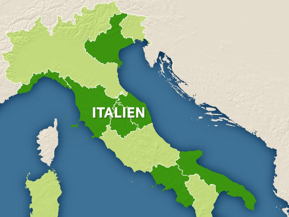 Karte Italiens mit den sieben Regionen.