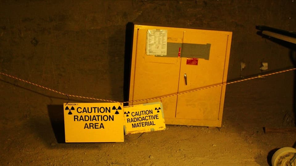 Yellow radiation warning sign