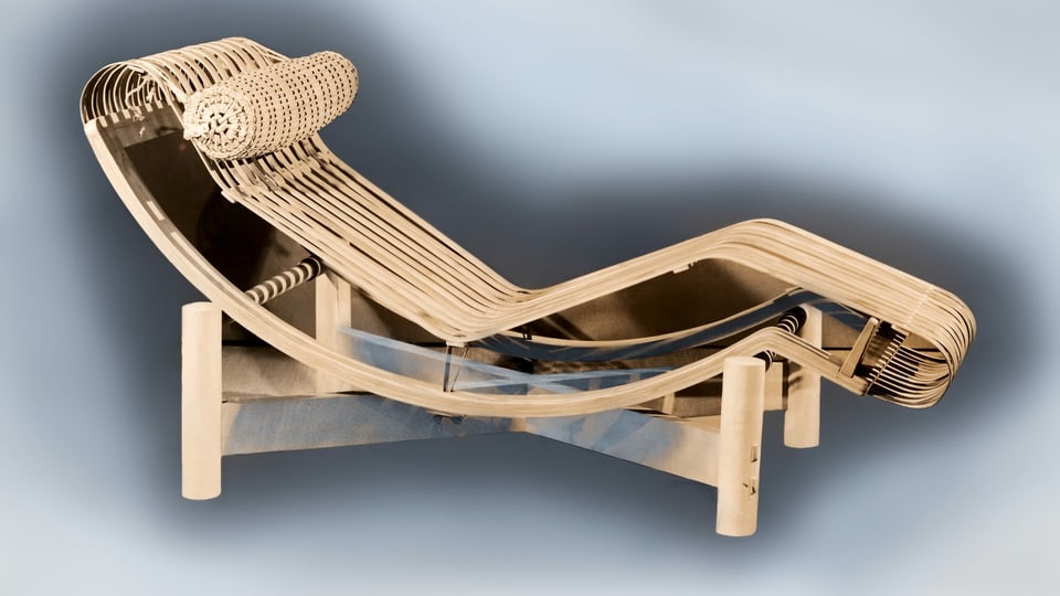 Eine Chaiselongue aus Bambus.
