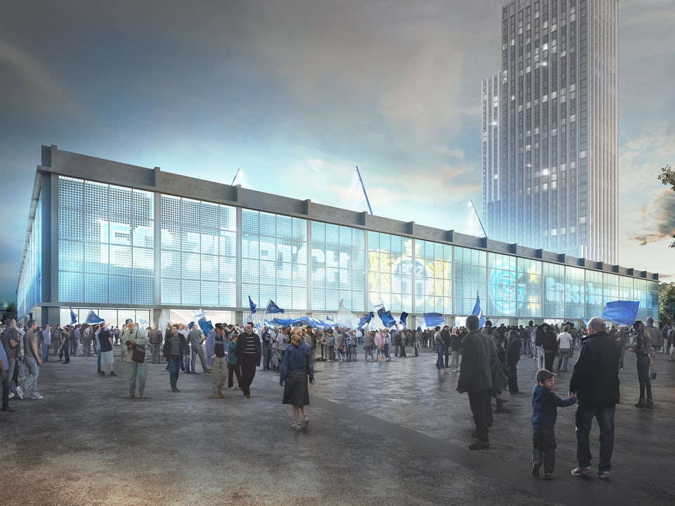 Visualisierung des neuen Hardturm-Stadions mit Fassadenbeleuchtung 