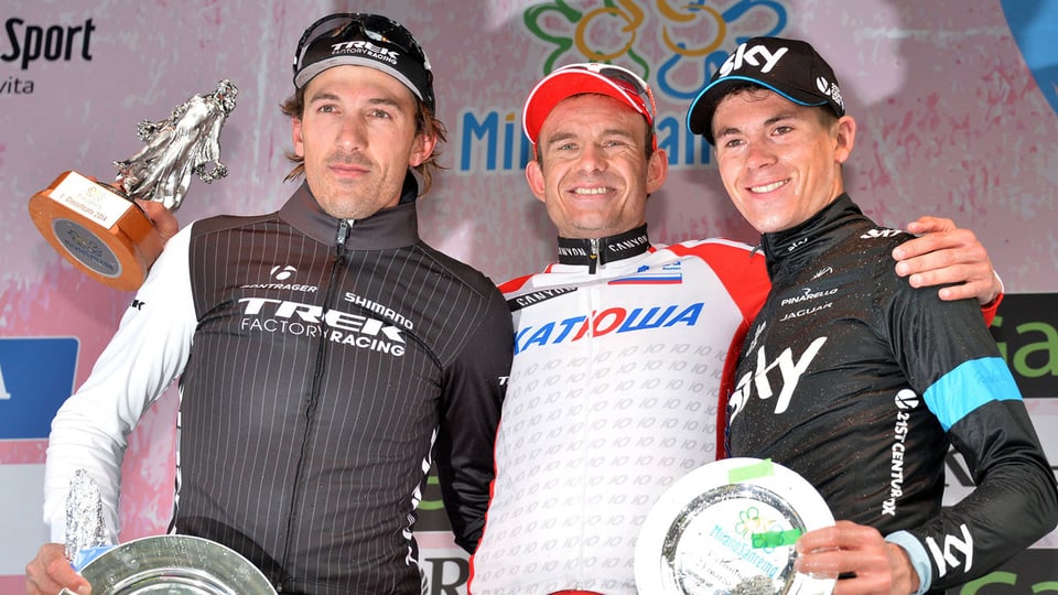 Fabian Cancellara posiert neben Gewinner Alexander Kristoff.