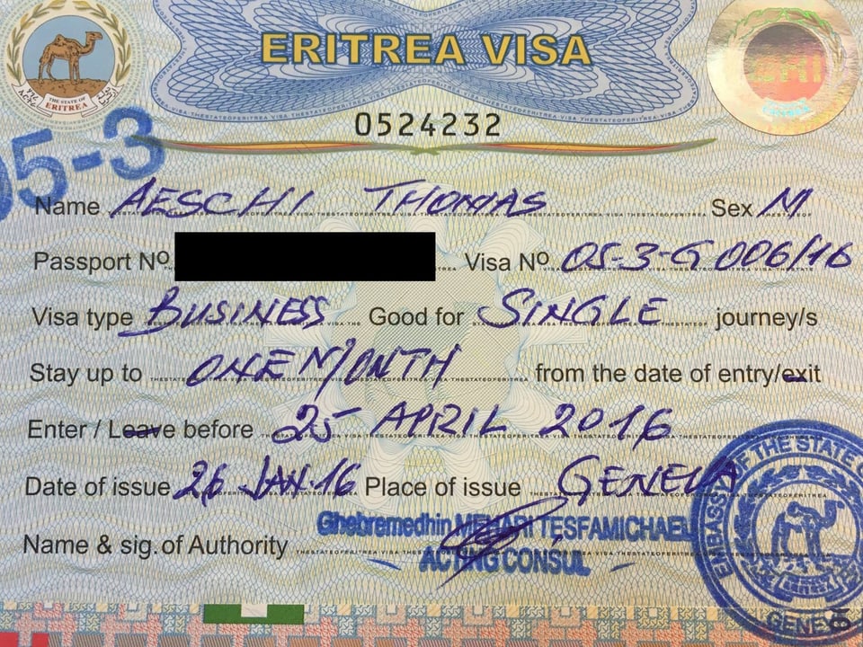 Visum für Eritrea von Thomas Aeschi.