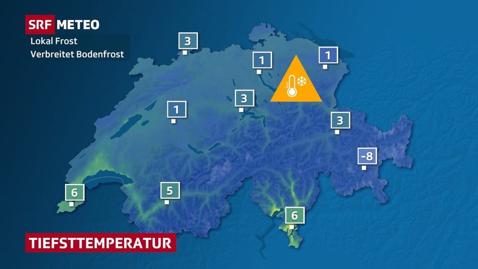 Grafik der Tiefsttemperatur am Sonntagmorgen.