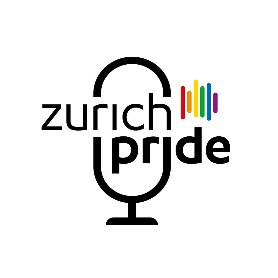 Illustration von Mikrofin mit Schriftzug und Regenbogen.