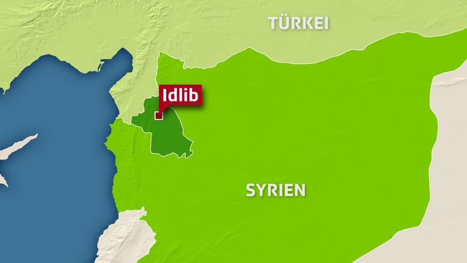 Karte von Syrien mit der Provinz und Stadt Idlib hervorgehoben.