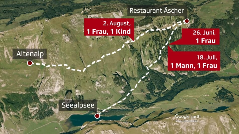 Auf diesen Wanderwegen am Alpstein kam es zu den tödlichen Unfällen.
