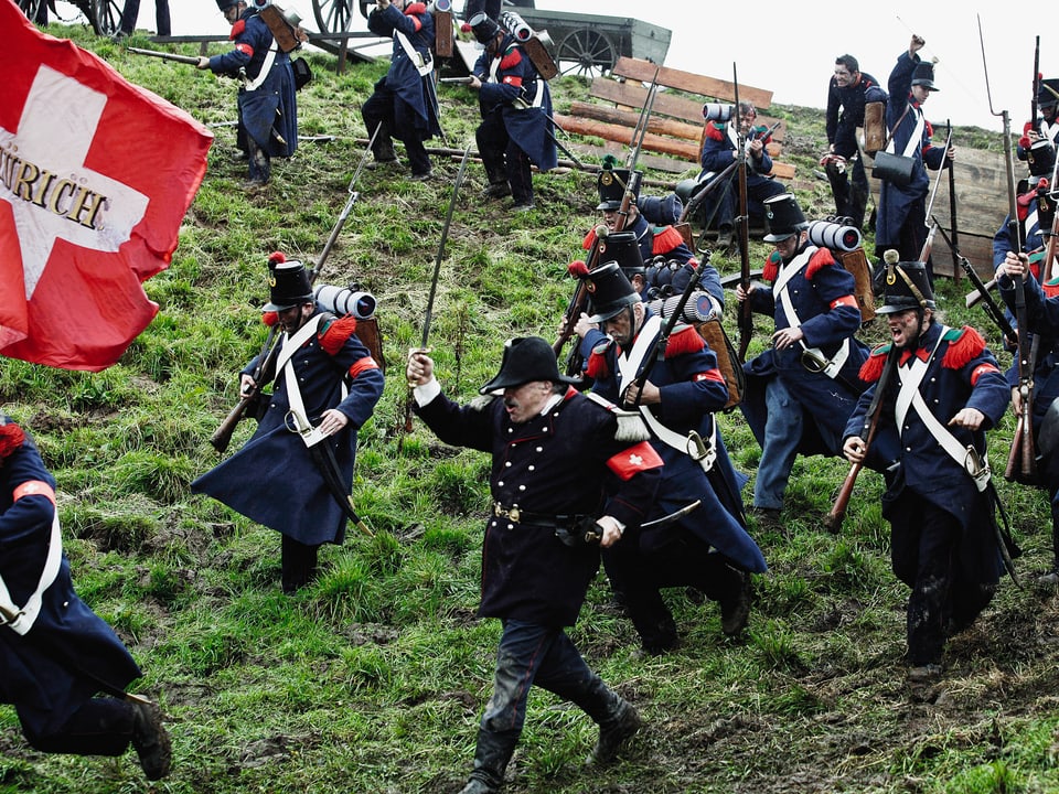 Die Schlacht bei Gislikon wird in Merlischachen gedreht. Die Zürcher Milizcompanie 1861 stellt die Statisten. 