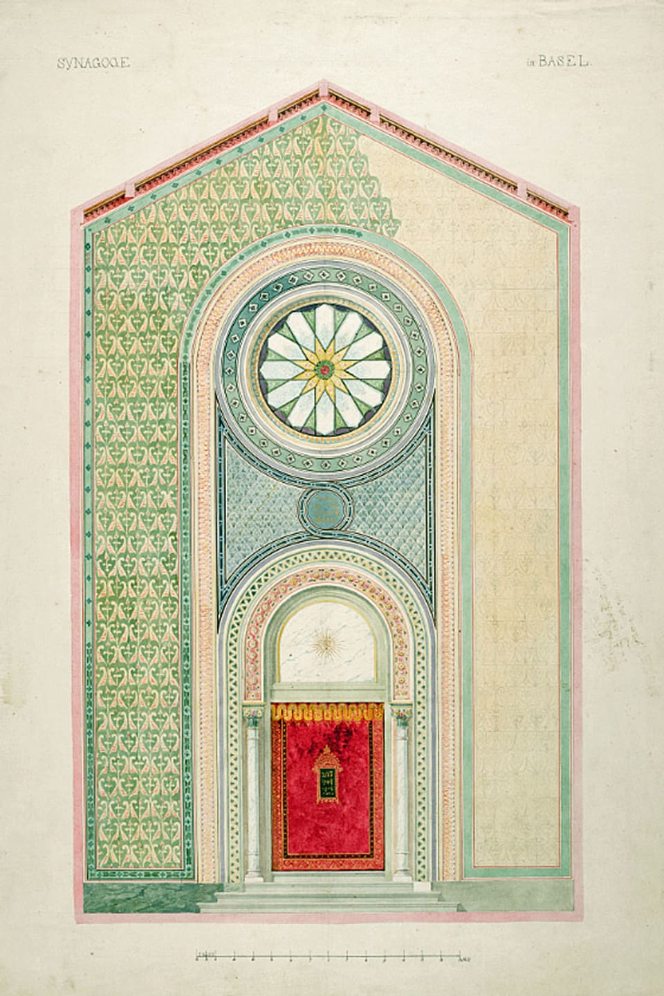 ine Skizze der Synagoge aus dem Jahr 1866 von Architekt Hermann Gauss.