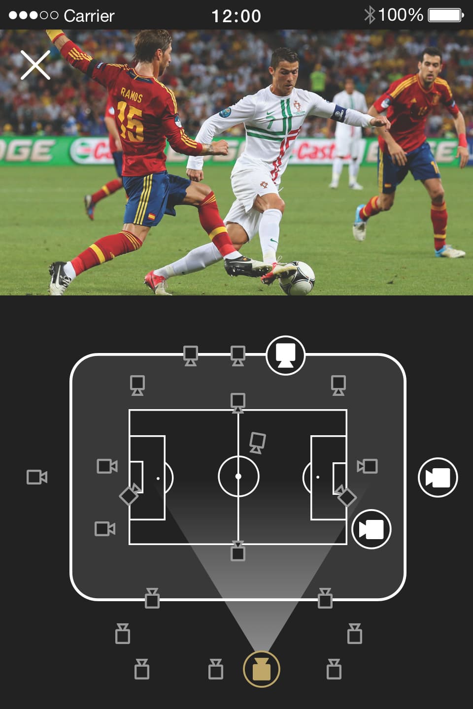 Ein Screenshot der Multianglefunktion der SRF Sport App.