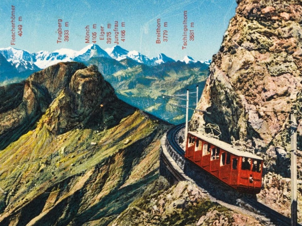 Postkarte von der Zahnradbahn auf den Pilatus aus den 1930er-Jahren.