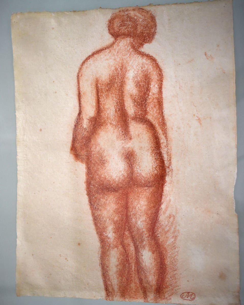 Zeichnung: Rückenansicht einer nackten Frau