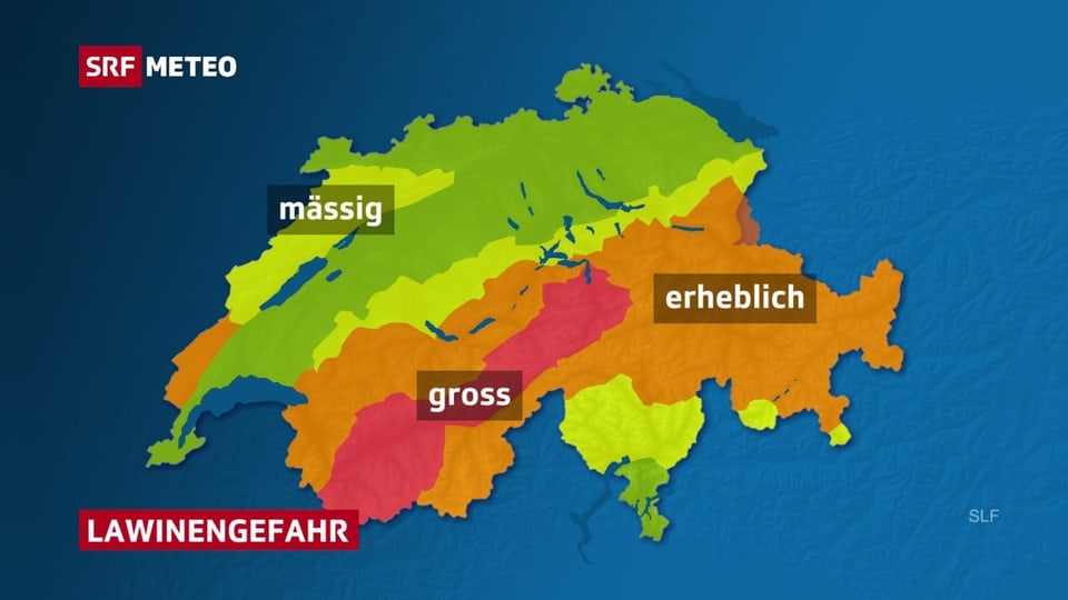 Schweizer Karte mit der Lawinengefahr