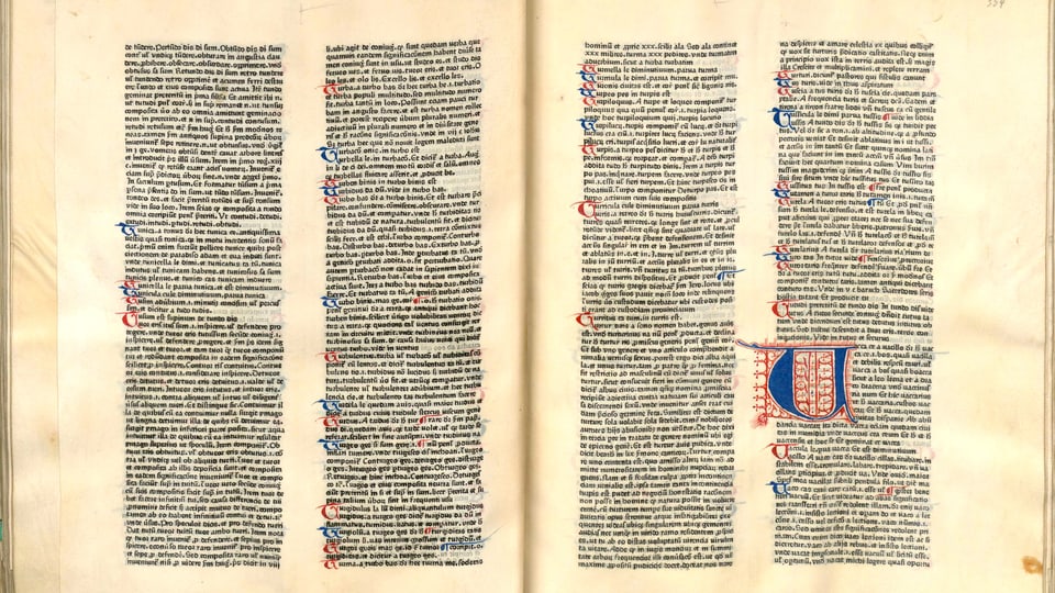 Grosser Foliant mit kolorierten Kapitelbuchstaben, gedruckt um 1460