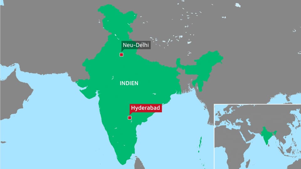 Karte Indien mit den Städten Neu Dehli und Hyderabad