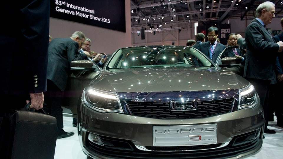  Der Autohersteller Qoros präsentiert seinen Mittelklassewagen am Genfer Autosalon.