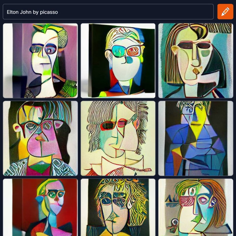 Computergeneriertes Bild von Elton John als Picasso-Bild.