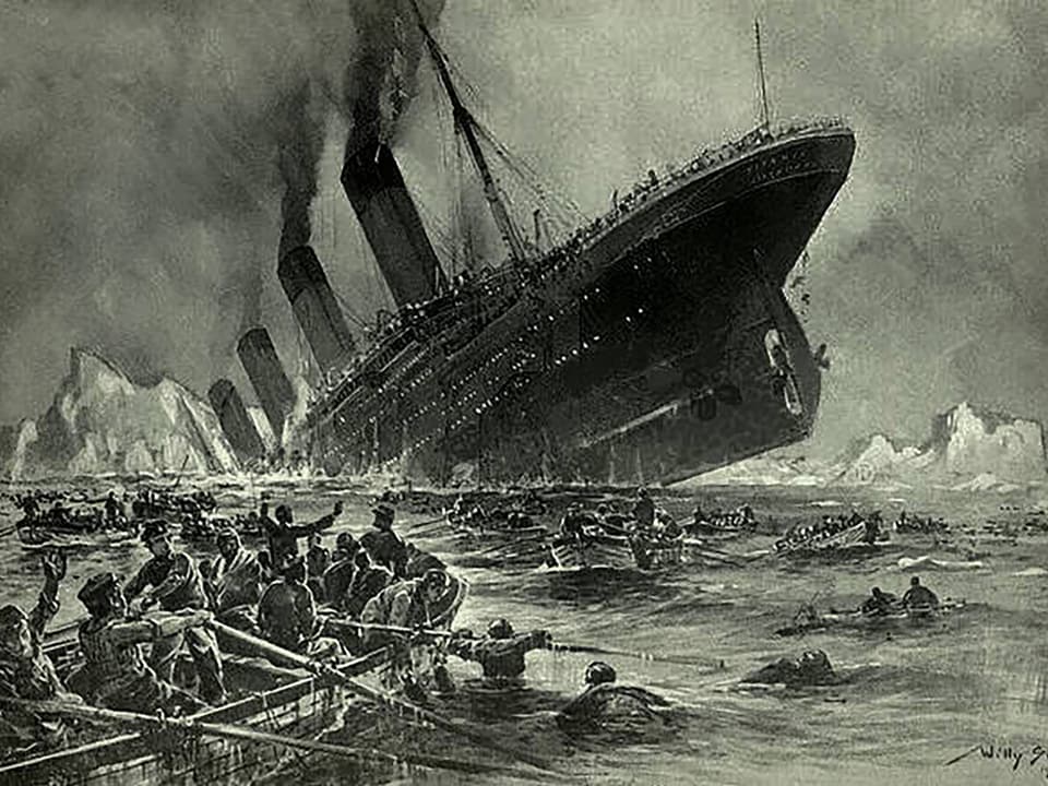 Gemälde von untergehender Titanic.