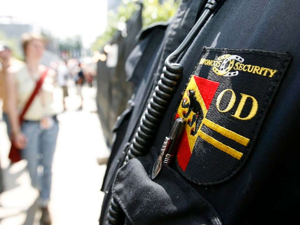 Emblem der Bronco-Sicherheitsleute auf einer Jacke, hier am Gurten-Festival in Bern.