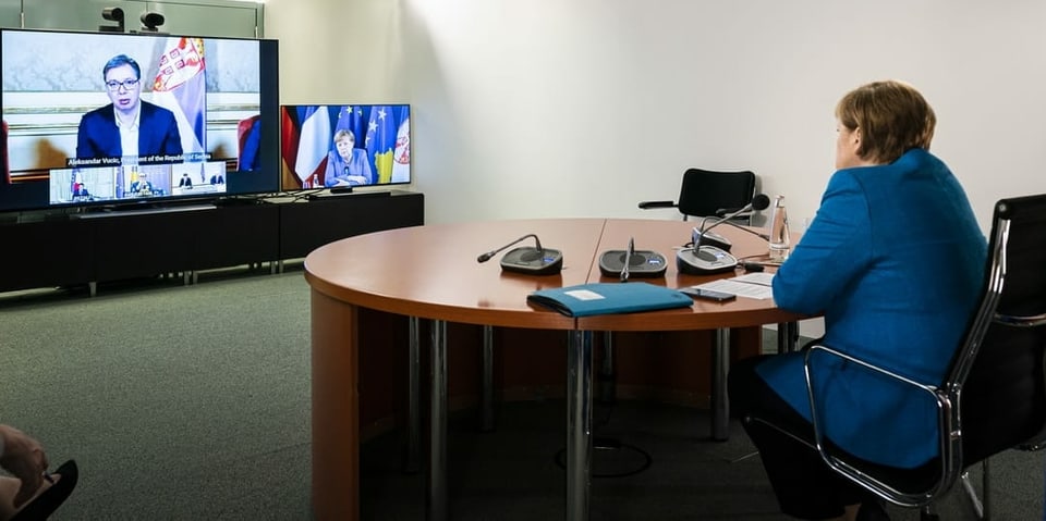 Hoti und Vucic in der Videokonferenz mit Merkel