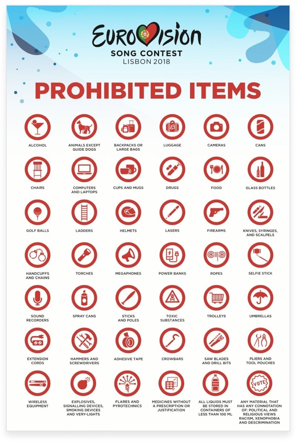 Liste verbotener Gegenstände