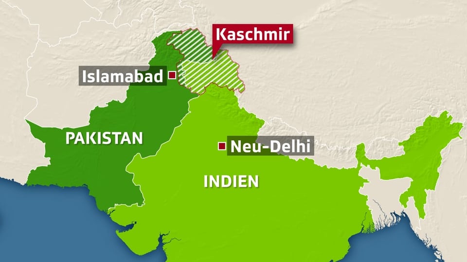 Karte mit Pakistan, Kaschmir und Indien
