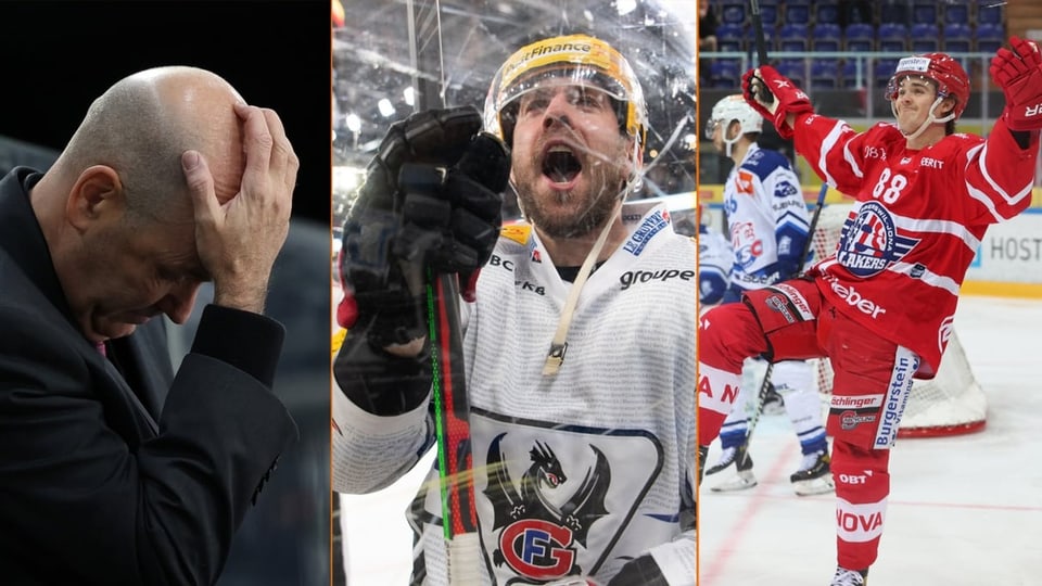 Unterschiedliche Gefühlslagen Gary Sheehan, Chris DiDomenico und Yannick Brüschweiler.