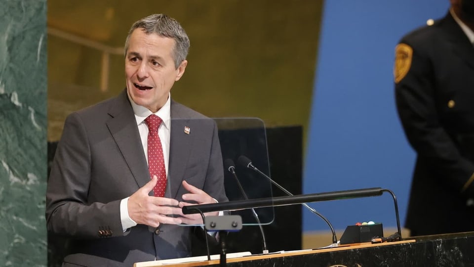 Bundesrat Ignazio Cassis hält im September 2022 eine Rede während der 77. Generaldebatte am UNO-Sitz in New York.