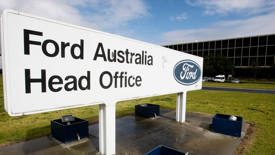Schild der Ford Australia vor ihrem Hauptsitz in Melbourne