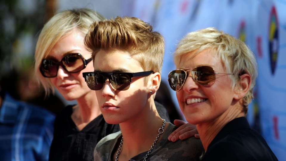 Ellen DeGeneres mit Pop-Star Justin Bieber.