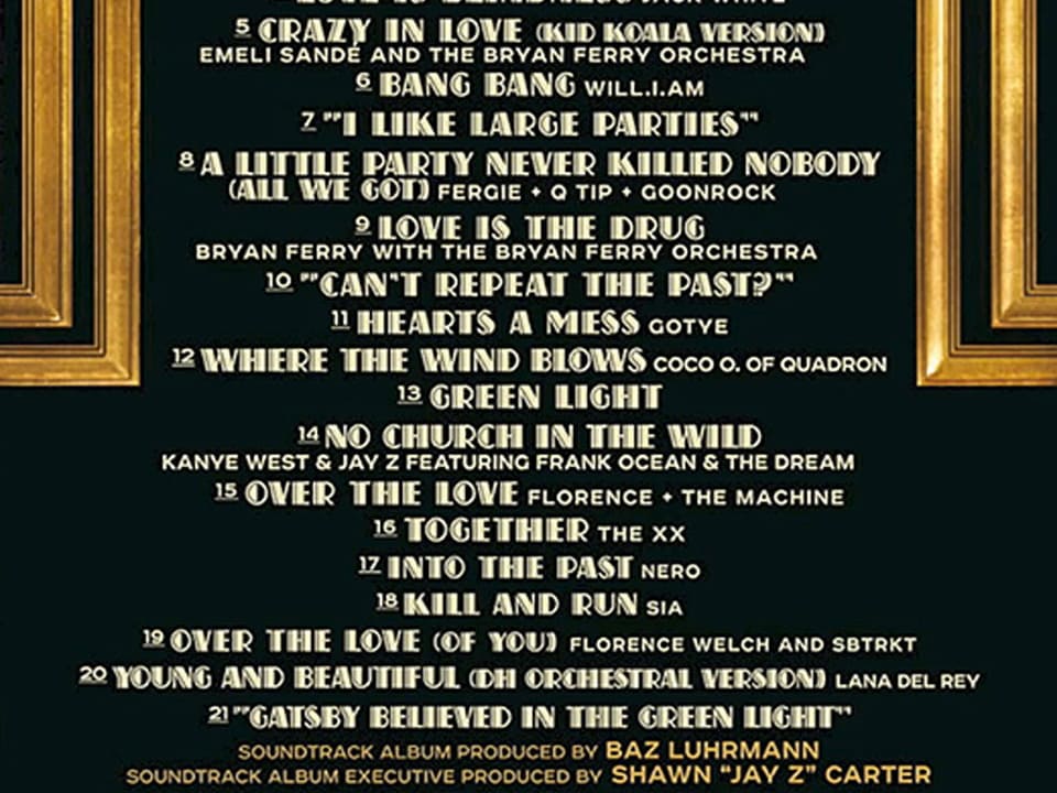 Rückseite der Sountrack-CD für den Film Great Gatsby