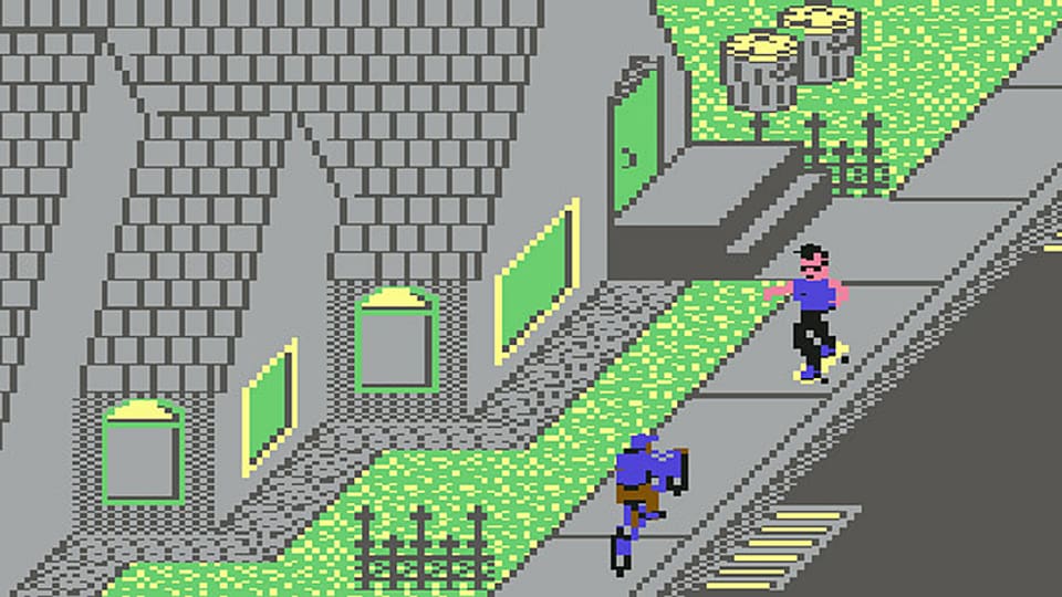  Ein Bildschirmfoto des Commodore-64-Games «Paperboy»