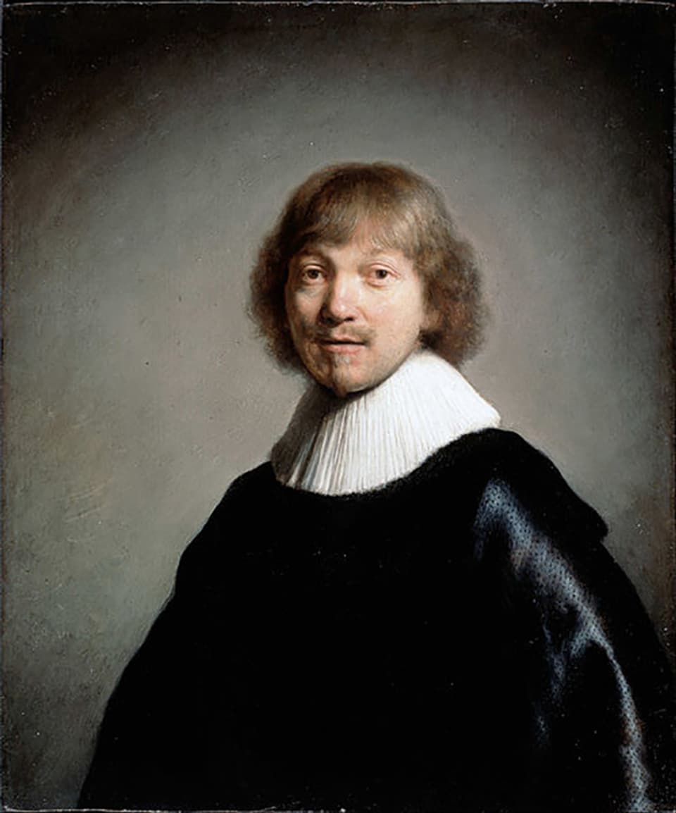 Porträt eines Mannes in schwarzem Gewand und weisser Halskrause. 