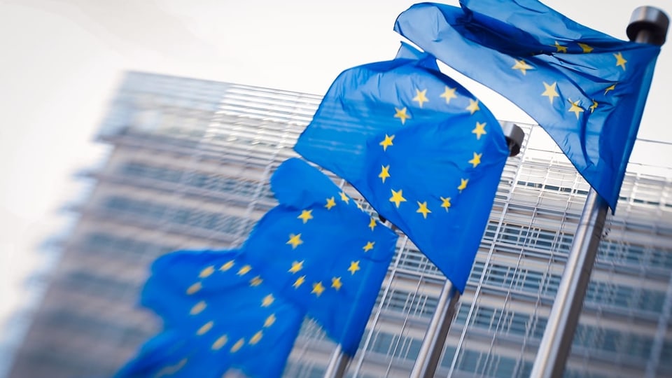 Symbolbild: EU-Flaggen vor dem Sitz der EU-Kommission in Brüssel.
