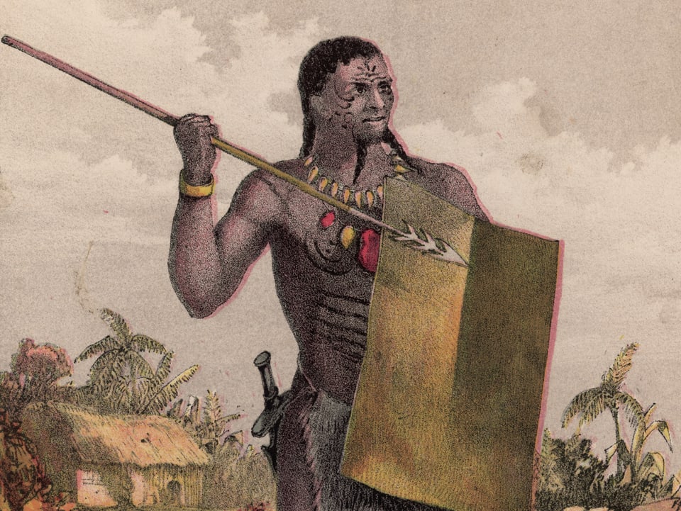 Lithograpie eines Maori-Häuptlings aus den 1850er-Jahren.