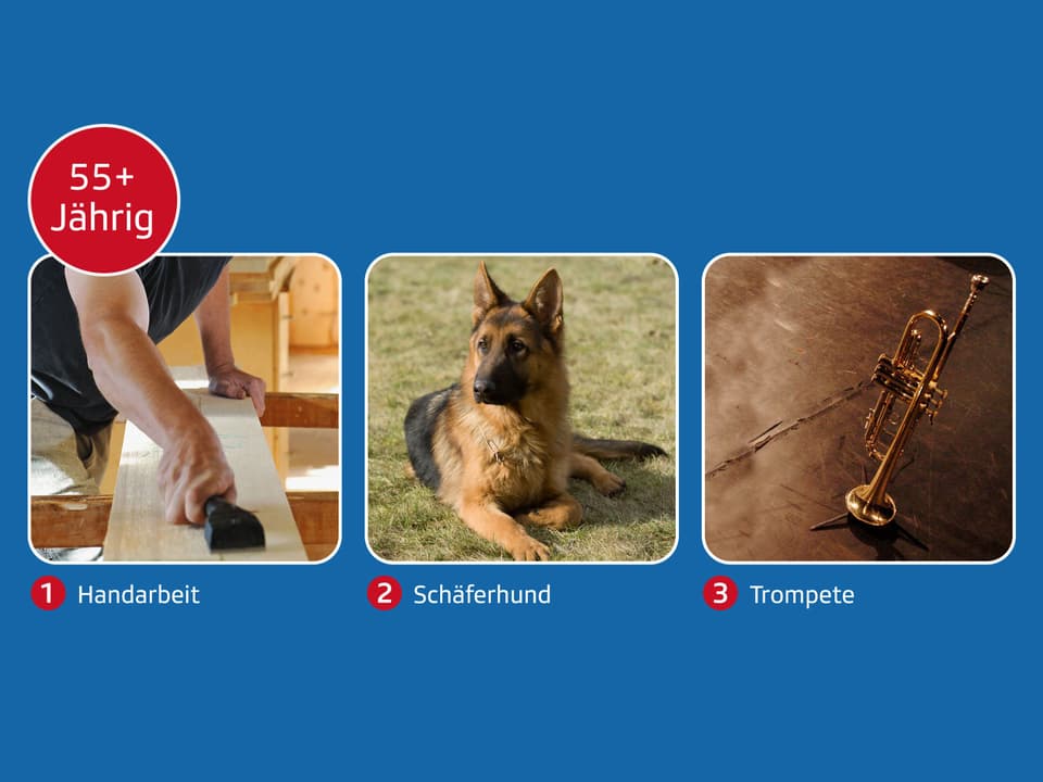 Ein Handwerker, ein Hund und eine Trompete.