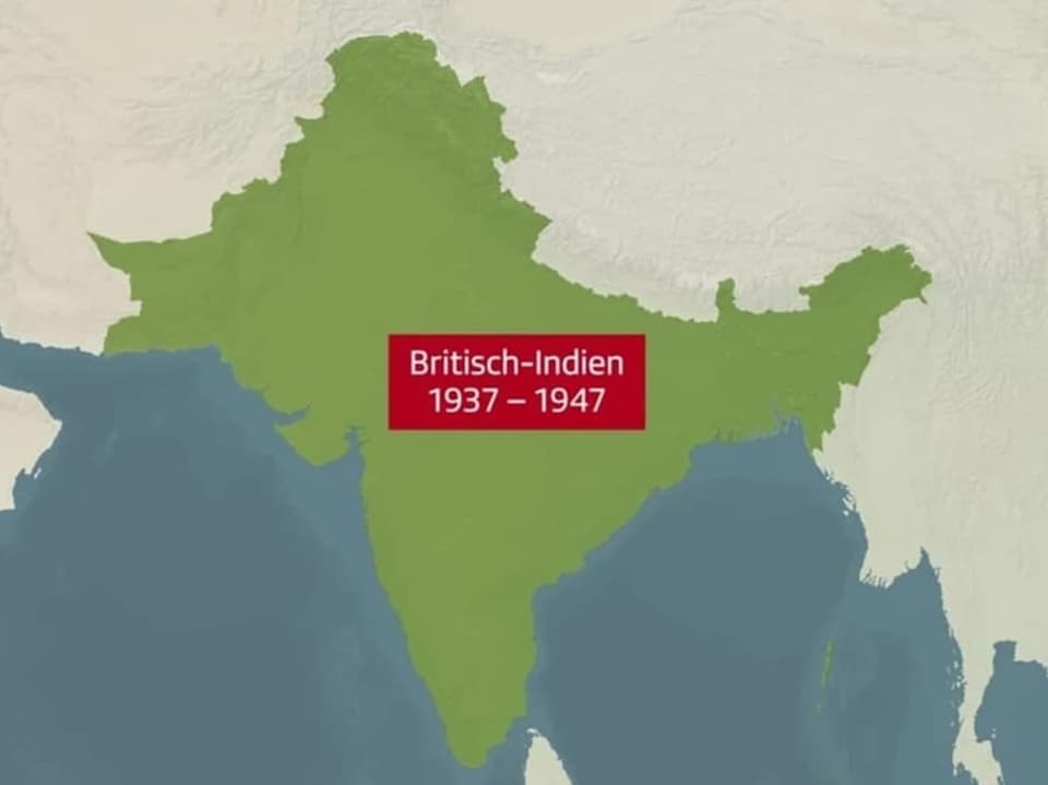 Karte von Britisch-Indien von 1937 bis 1947 in Grün.