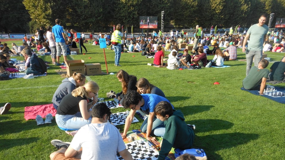 Schachspielende Schüler und Schülerinnen