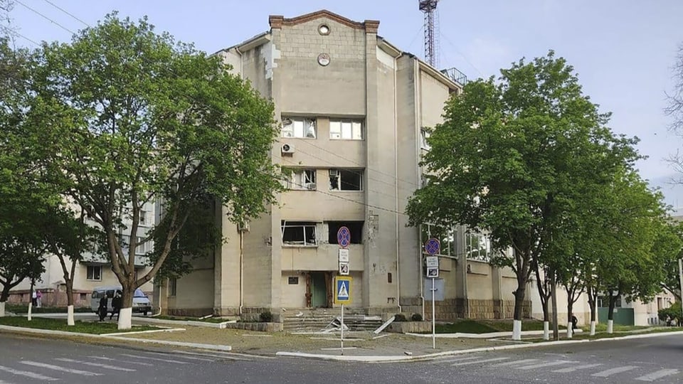 Das beschädigte Ministerium für Staatssicherheit in Tiraspol.