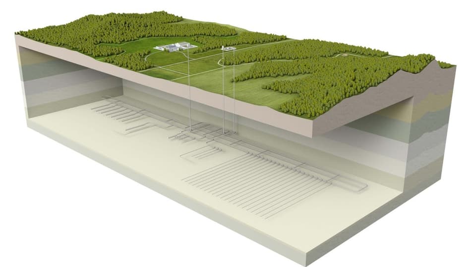 3D-Modell des Tiefenlagers, Gänge unter der Erde