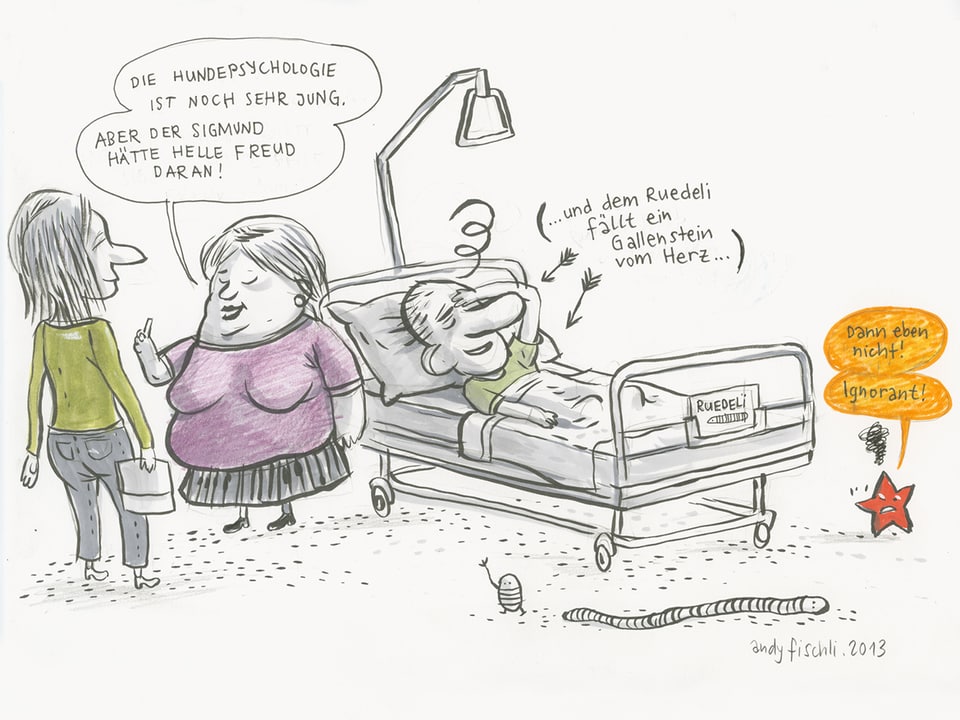 Illustration vom Krankenbett mit Herr und Frau Banz.