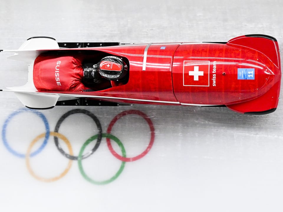 Olympia-Ringe unter der Schweizer Flagge.