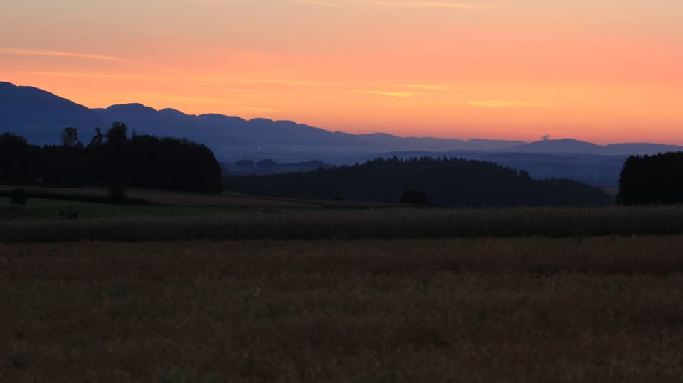 19. Juli Die Sonne ist noch nicht sichtbar, der Himmel aber schon orange.