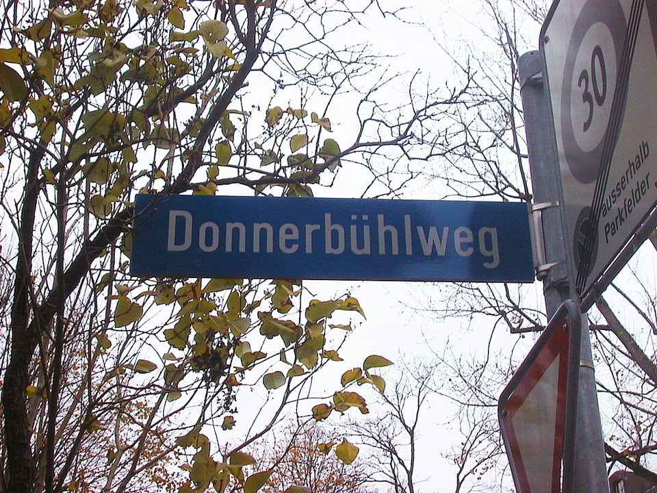 Auf einem Strassenschild steht Donnerbühlweg.
