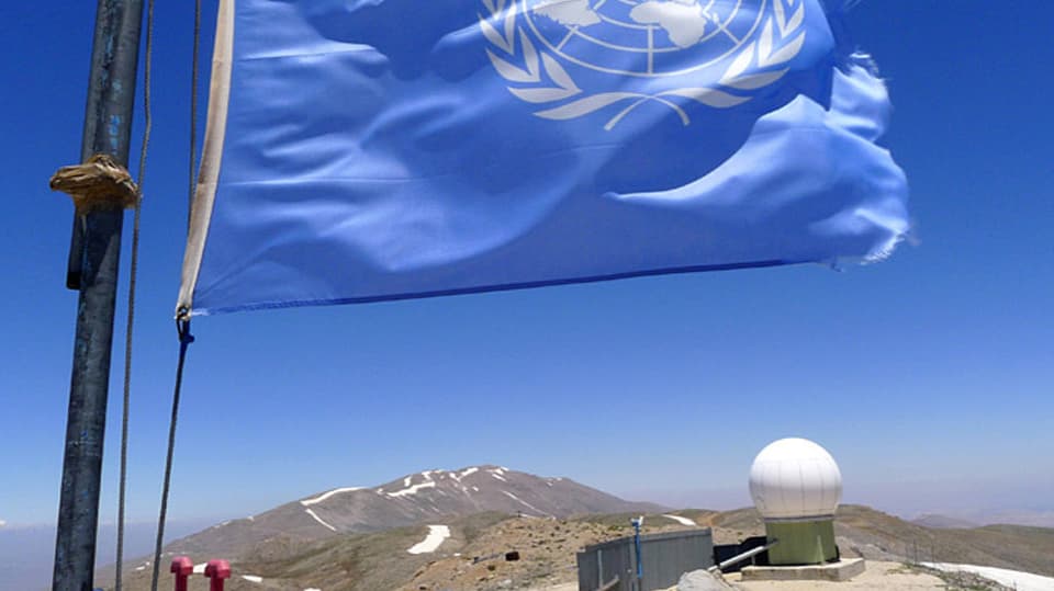 UNO-Flagge auf den Golanhöhen.