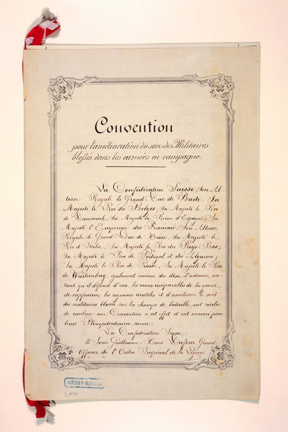 Das Original-Dokument der Genfer Konventionen von 1864.